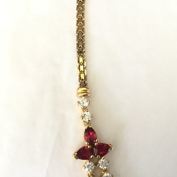 Necklace 18k Gold over 925 Sterling Ruby & Diamond Look Cubic Zirconia Prong Set - Picture 5 of 9